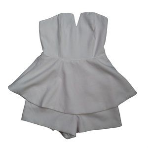 Lulus Where You Are White Strapless V-bar Romper Shorts Flare Women's Size XS